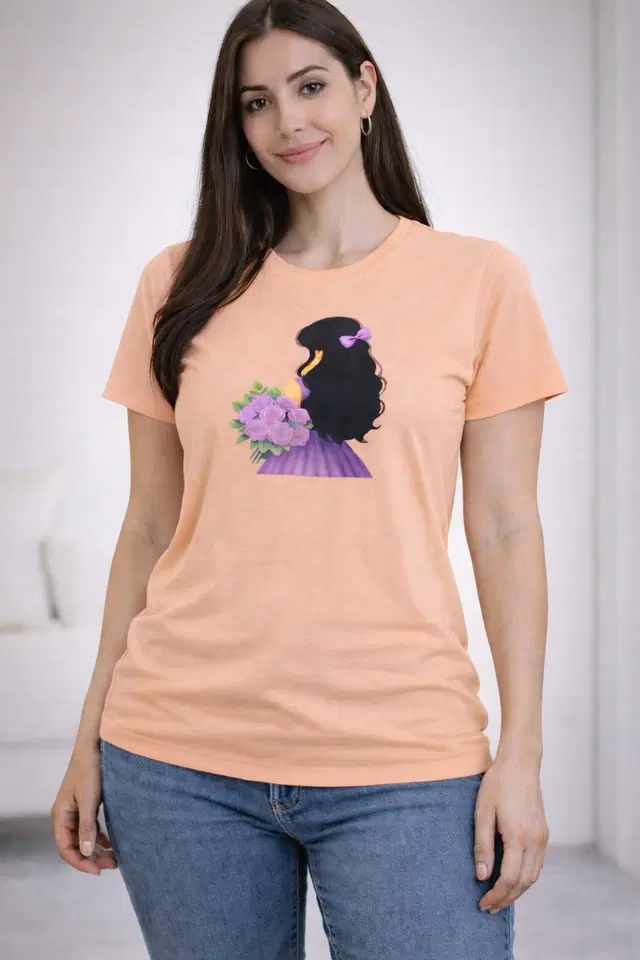 Cotton Blend Printed T-shirt for Men, Peach (S)