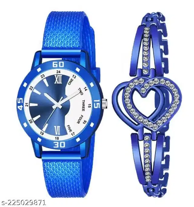 Analog Watch with Bracelet for Women, Set of 2 (Multicolor)