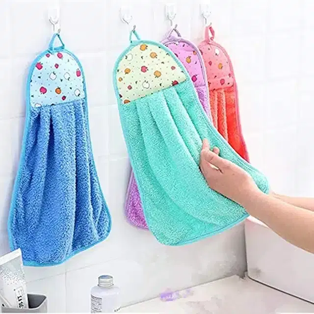 Microfiber Wash Basin Hanging Hand Towels, Multicolor, Pack of 4