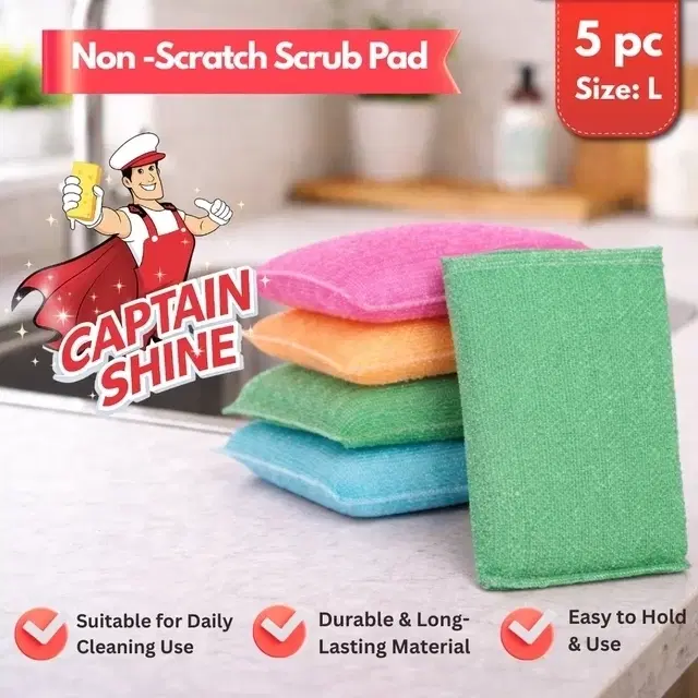 Captain Shine Multicolor Nylon Scrub Pad, 13 x 9cm [5 Piece]
