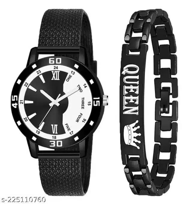 Analog Watch with Bracelet for Women, Set of 2 (Multicolor)