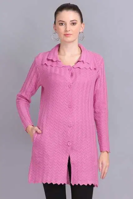 Women's Button Cardigan (Mulberry, L) (AX-13)