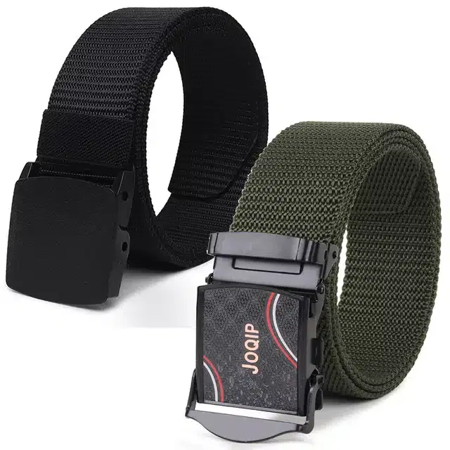 Casual Nylon Belts for Men, Pack of 2 (Black & Green)