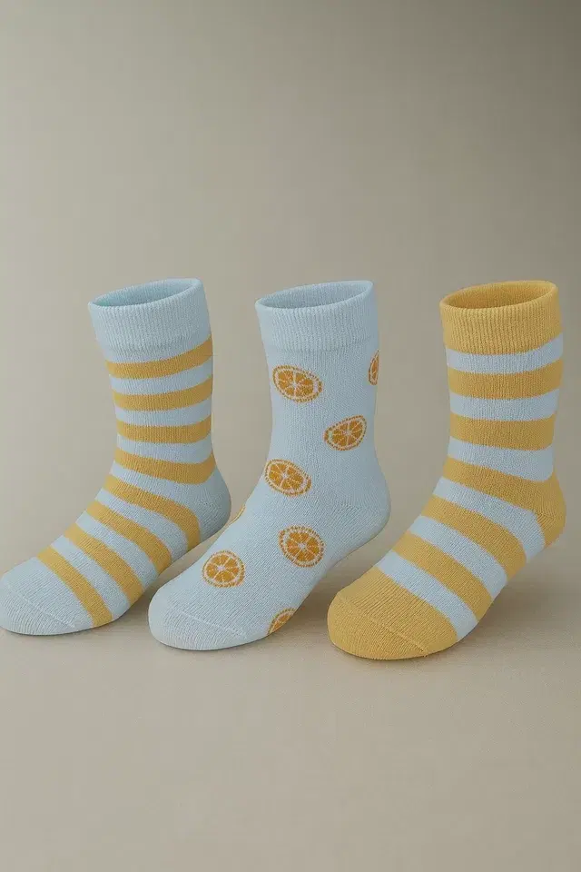 Cotton Spandex Ankle Length Socks for Kids, Pack of 3, Multicolor