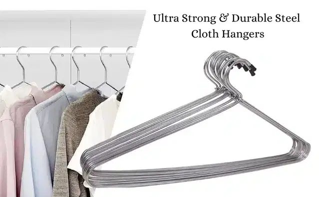 Steel Cloth Hangers, Silver, Pack of 12