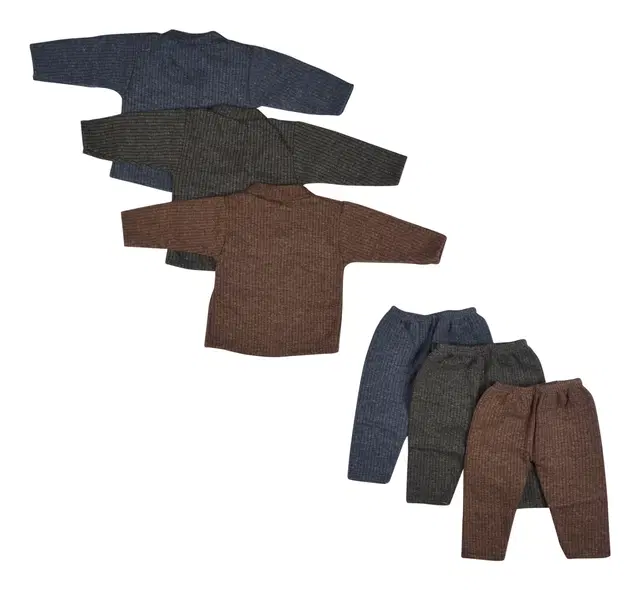 Cotton Blend Solid Thermal Set for Boys & Girls, Pack of 3 (Multicolor, 0-3 Months)