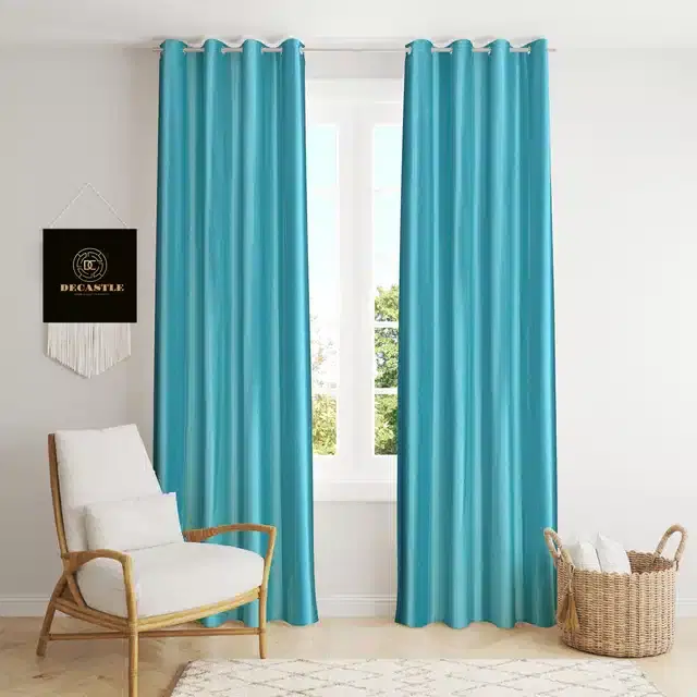 Polyester Curtains for Window & Door, Aqua Blue, 5 feet, Pack of 2