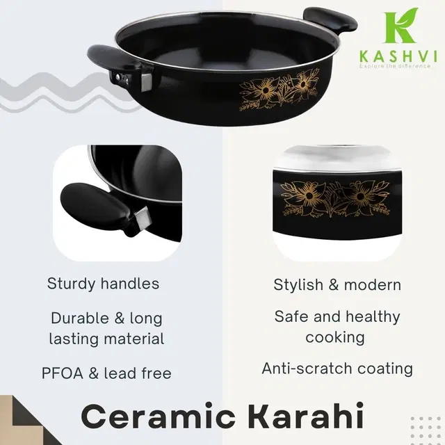 Cast Iron Kadai, Black, 28 cm