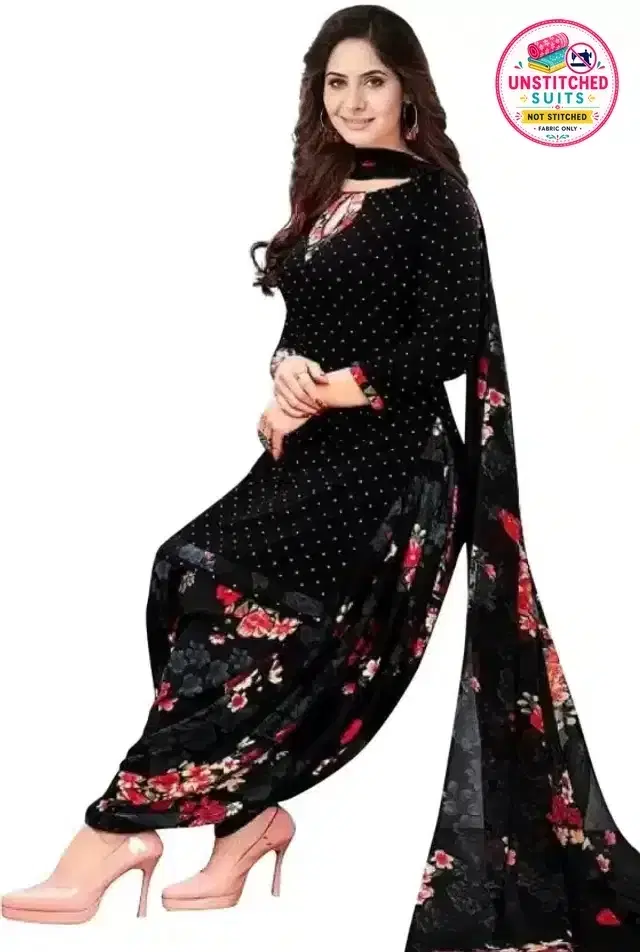 Yashika Unstitched Crepe Salwar Suit Material (Black) (Y-267)