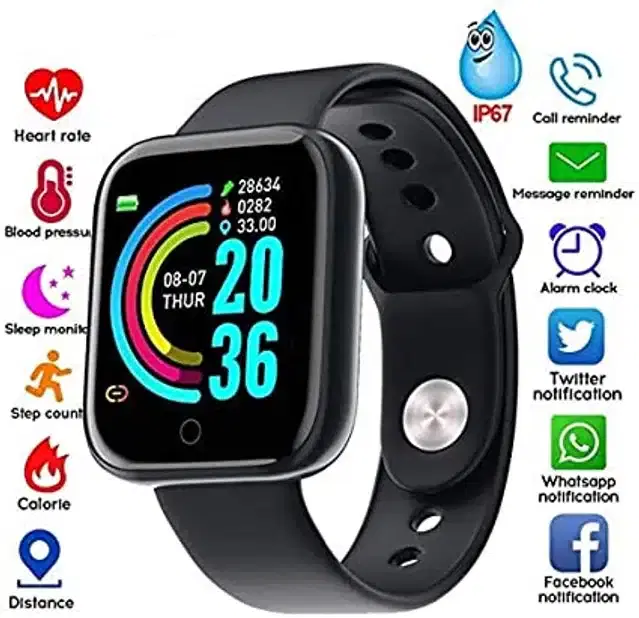D20 Smart Watch for Men & Women, Black