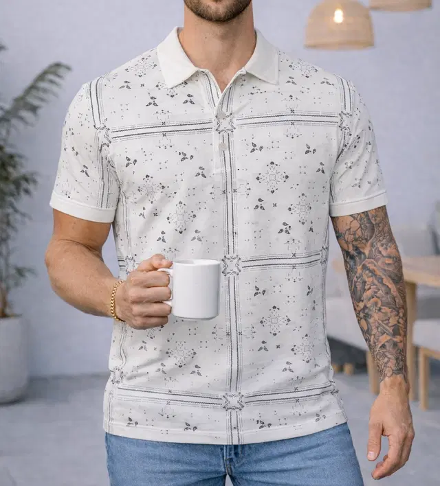 Cotton Blend Printed T-Shirt for Men, White (2XL)