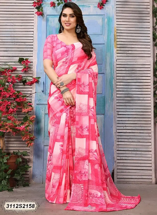 Georgette Printed Saree for Women (Pink, 6 m)