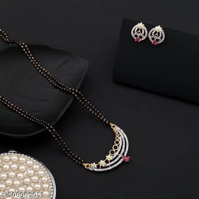 Alloy Mangalsutra with Earrings for Women, Set of 1 (Multicolor)
