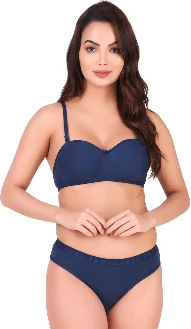 Pure Cotton Lingerie Set for Women (Blue, 32B)