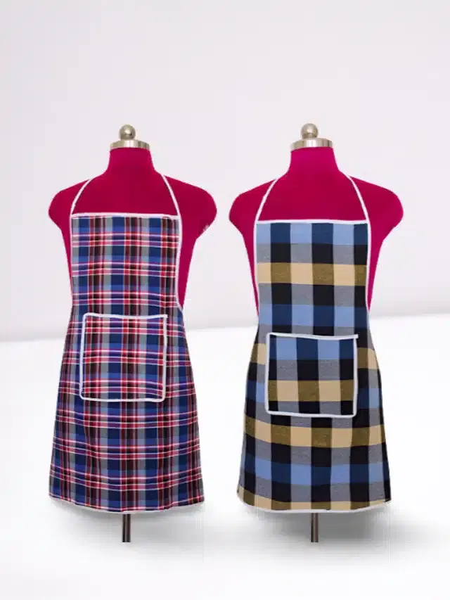 Cotton Kitchen Aprons, Multicolor, Pack of 2