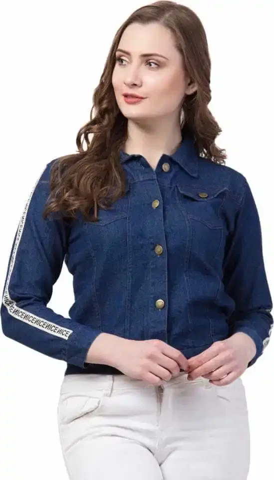 Sainath Side Strip Denim Jacket for Womens (Navy Blue, S)