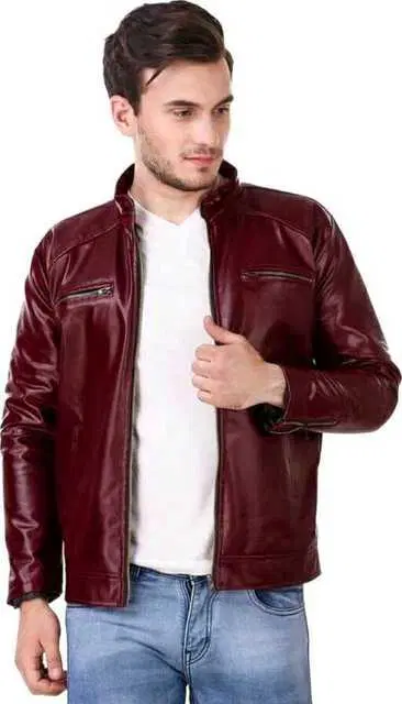 Stylish PU Leather Long Sleeve Jacket for Men (Dark Brown, L) (A-2)