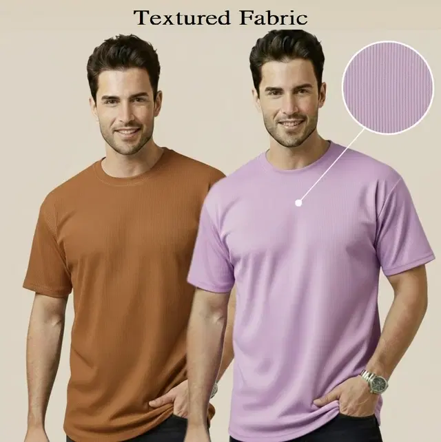 Polyester Round Neck T-shirt for Men, Multicolour, Pack of 2 (M)