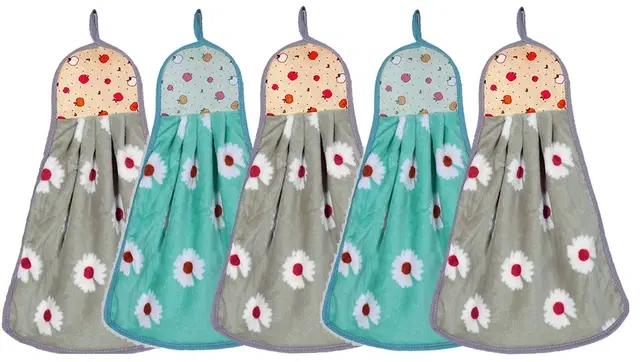 Microfibre Printed Hand Towels, Multicolor, Pack of 5