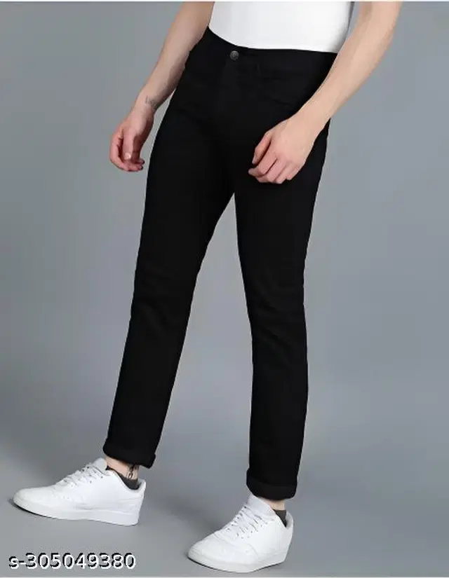 Denim Slim Fit Jeans for Men (Black, 28)