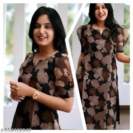 Floral Georgette Kurti for Women (Black, XS)