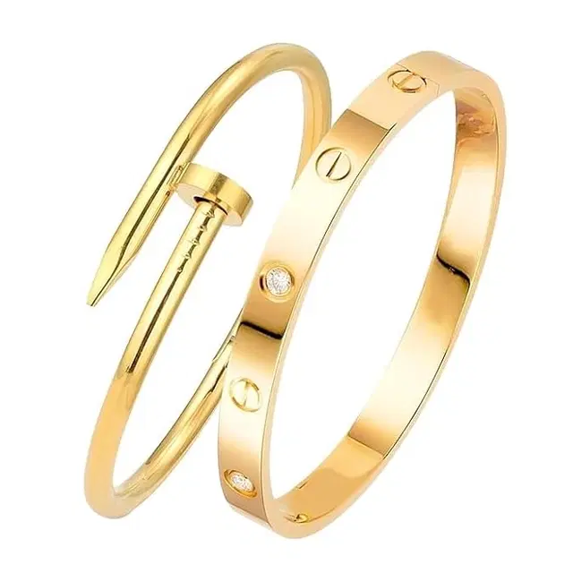 Metal Gold-Plated Bracelet for Women & Girls, Gold, Pack of 2
