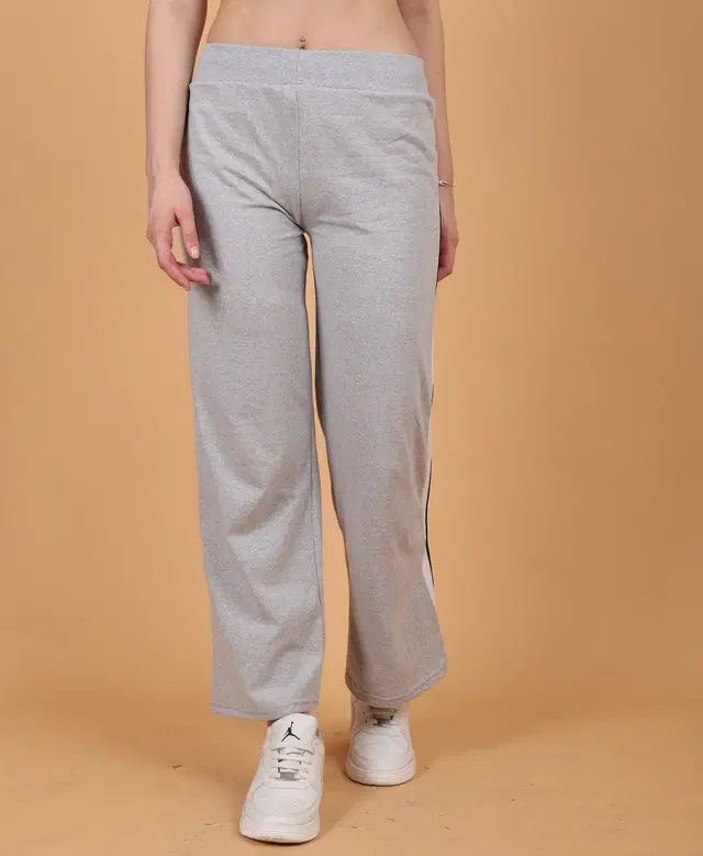 Cotton Striped Trackpant for Women (Grey, M)