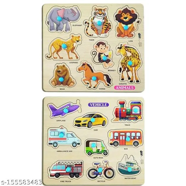 Wooden Puzzle for Kids, Multicolor, Pack of 2