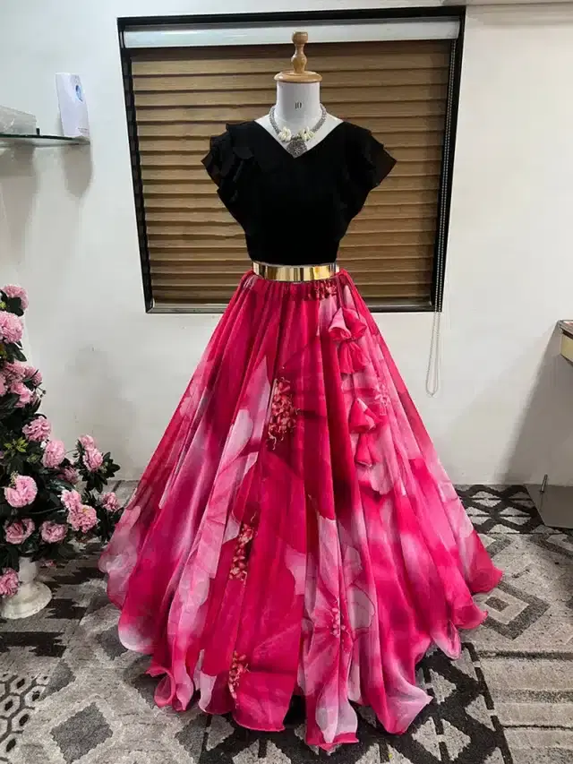 Ready to Wear Lehenga Choli for Women (Pink, XS)