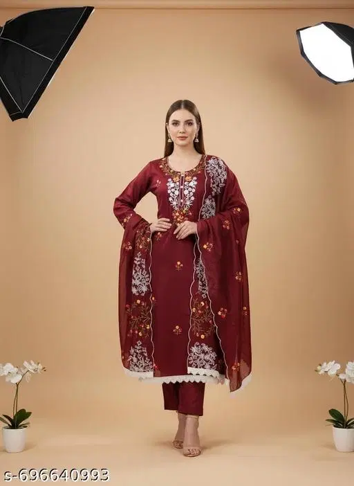 Jaipuri Style Kurti for Women (Maroon, Un Stitched)