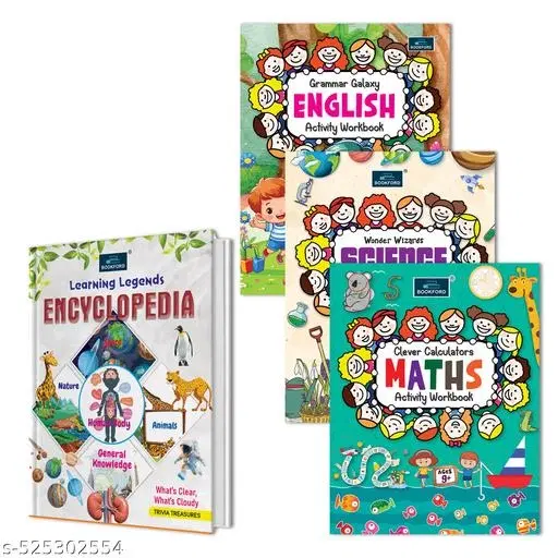 Encyclopedia + Set of 3 Maths, English & Science Activity Workbooks (Age 9+) – A Fun and Educational Combo to Strengthen Skills in Key Subjects with Engaging Activities for Kids!