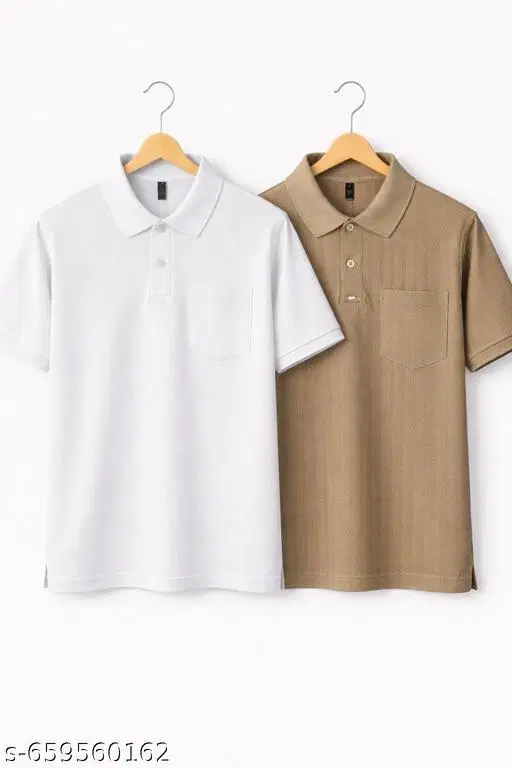 Cotton Blend Solid T-shirt for men, White & Brown (XL) Pack of 2
