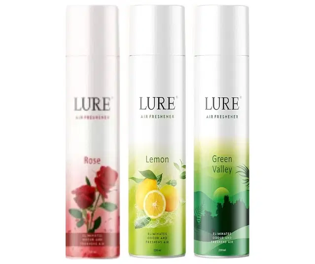 Combo of Green Valley with Rose & Lemon Air Freshener, 220 ml, Pack of 3