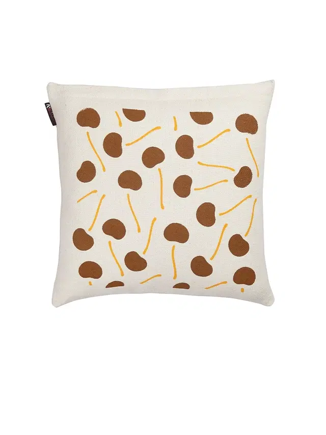 Cotton Cushion Cover, Brown & White, 16x16 inches
