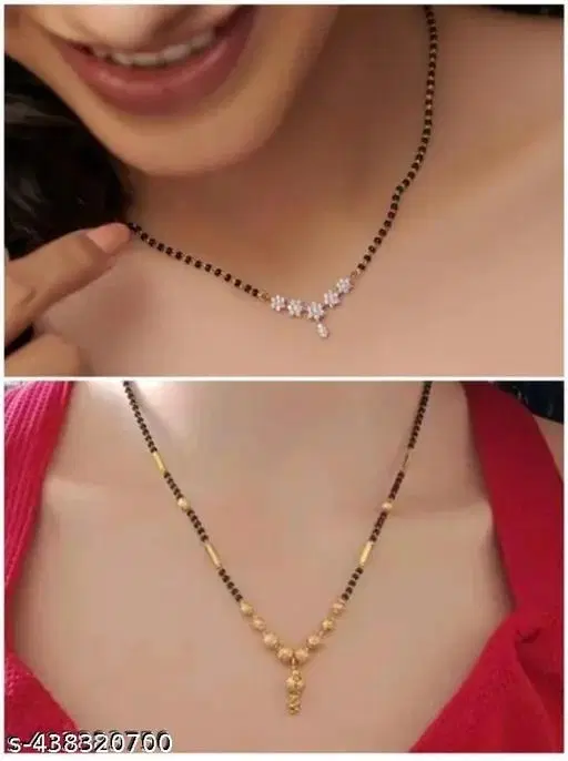 White Single Strand Mangalsutra for Women, Pack of 2 (Free Size, Short)