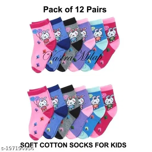 Cotton Socks for Kids, Set of 12 (Multicolor, 0-3 Months)