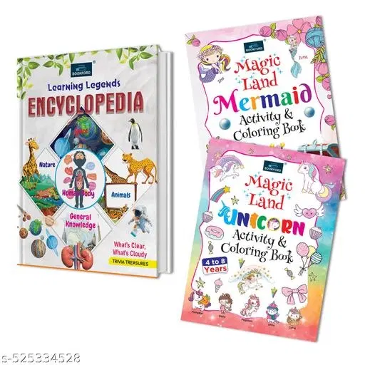 Encyclopedia + Set of 2 Magic Land Unicorn & Mermaid Activity & Coloring Books – A Magical Combo to Explore the Mystical World of Unicorns & Mermaids with Fun Activities and Coloring!