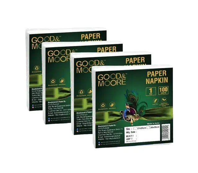 G&M 100 Pulls Paper Napkin Pack of 4, 1 Ply, 22X22