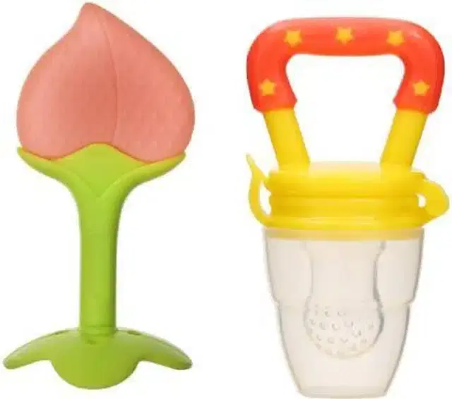 Silicone Fruit Feeder with Teether for Kids, Multicolor, Set of 2