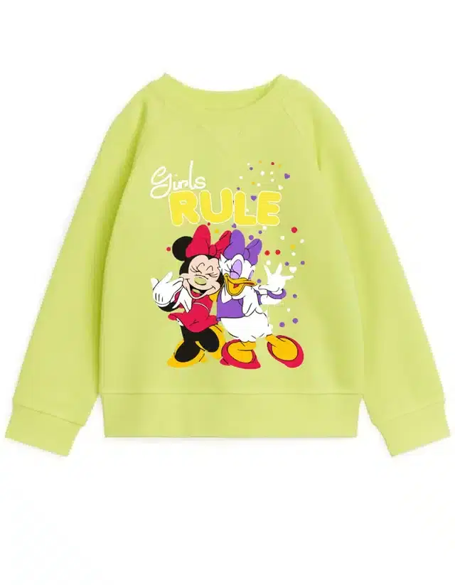 Fleece Printed Sweatshirt for Girls (Neon Green, 4-5 Years)