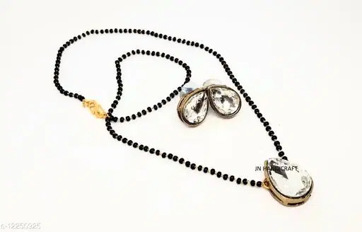 Alloy Mangalsutra With Earring for Women, Black