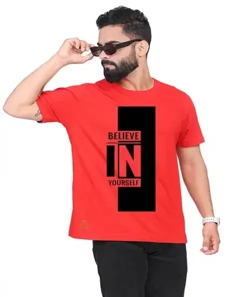 Round Neck Printed T-Shirt for Men, Red (XXL)