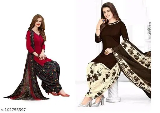 Crepe Dress Material Suit Salwar for Women, Pack of 2 (Red, Free Size)