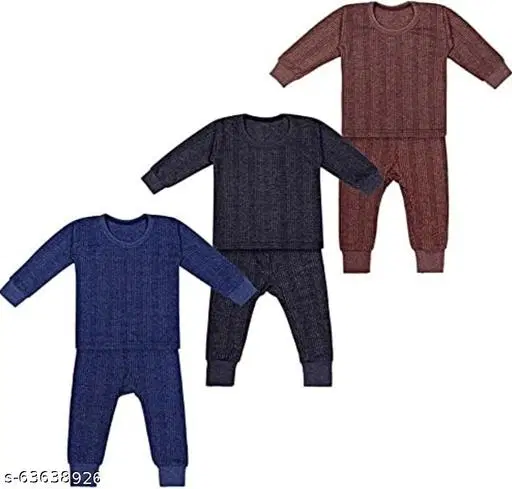 Polycotton Thermal Set for Kids, Set of 3 (Multicolor, 3-6 Months)