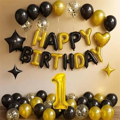 1st Happy Birthday Balloon Decoration Kit Golden & Black, Set Of 1
