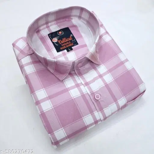 Cotton Blend Checked Shirt for Men, Pink (L) Pack of 1