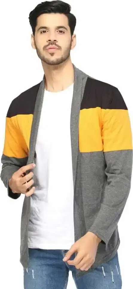Glito Mens Stylish Shrug/Cardigan (Black/Yellow, S)
