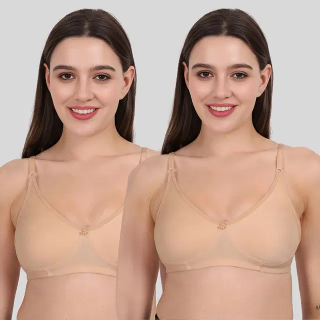 Cotton Bra for Women, Gold, Pack of 2 (28B)