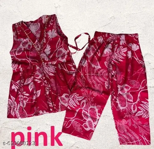 Rayon Slub Printed Clothing Set for Girls, Maroon, Pack of 1 (11-12 Years)