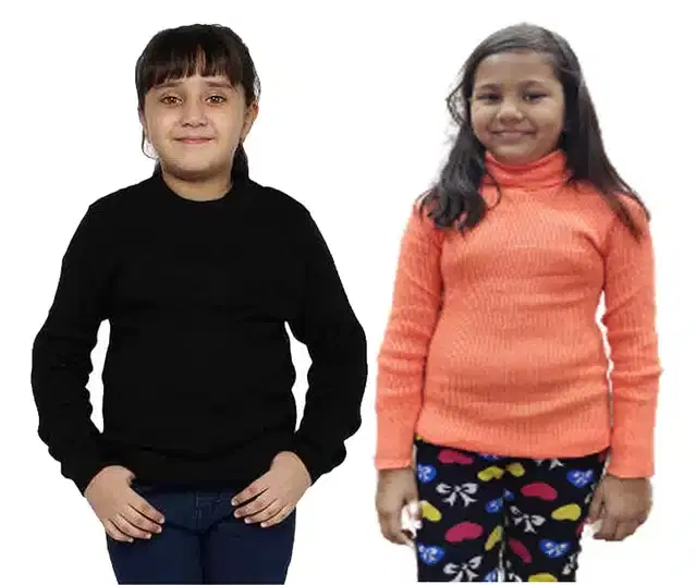 Full Sleeves Solid Sweater for Girls, Pack of 2 (Black & Orange, 0-3 Months)